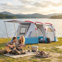 Outsunny 3 Person Tunnel Tent, Large Camping Tent with Bedroom, Living Room, Sewn-in Floor, 3 Doors, Carry Bag, 2000mm for Fishing, Hiking, Sports, Travelling, 510L x 240W x 180H cm, Blue