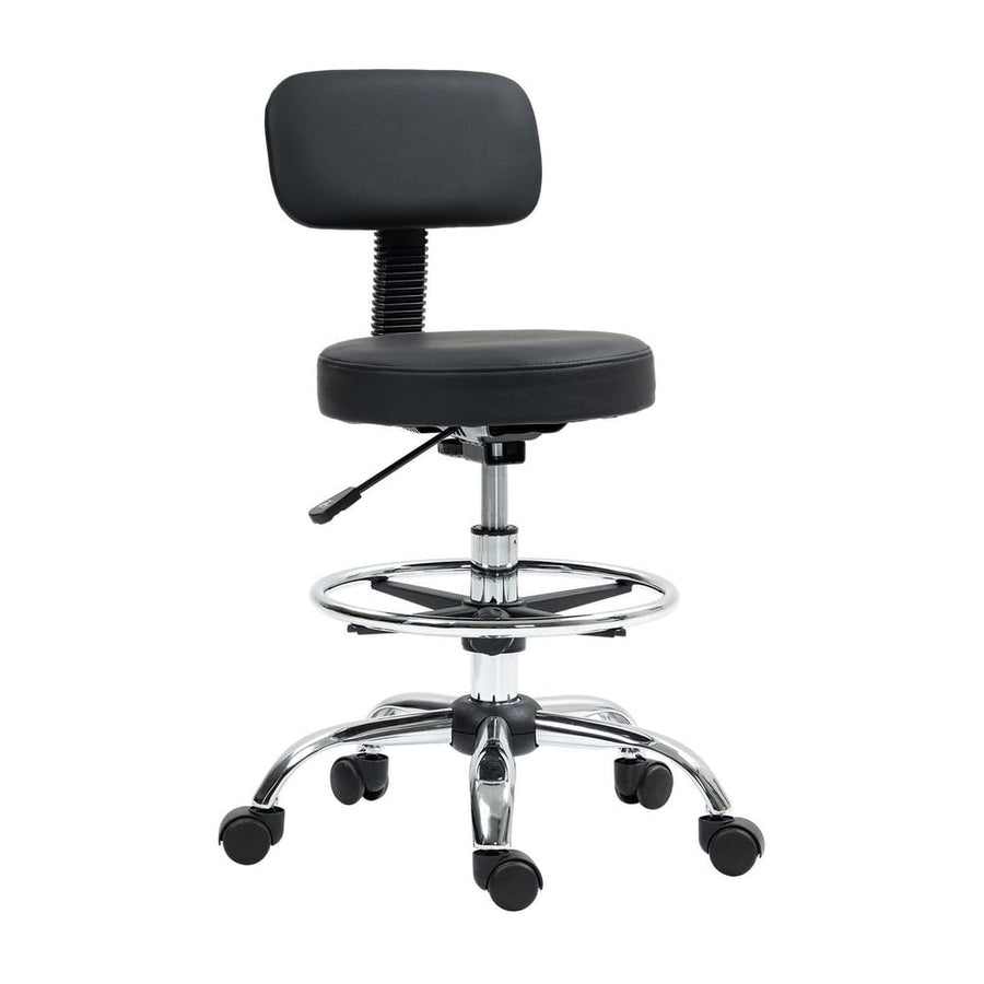 HOMCOM Drafting Chair, Office Chair with Backrest and Adjustable Footrest, Height Adjustable Stool, Leather Padded Rolling