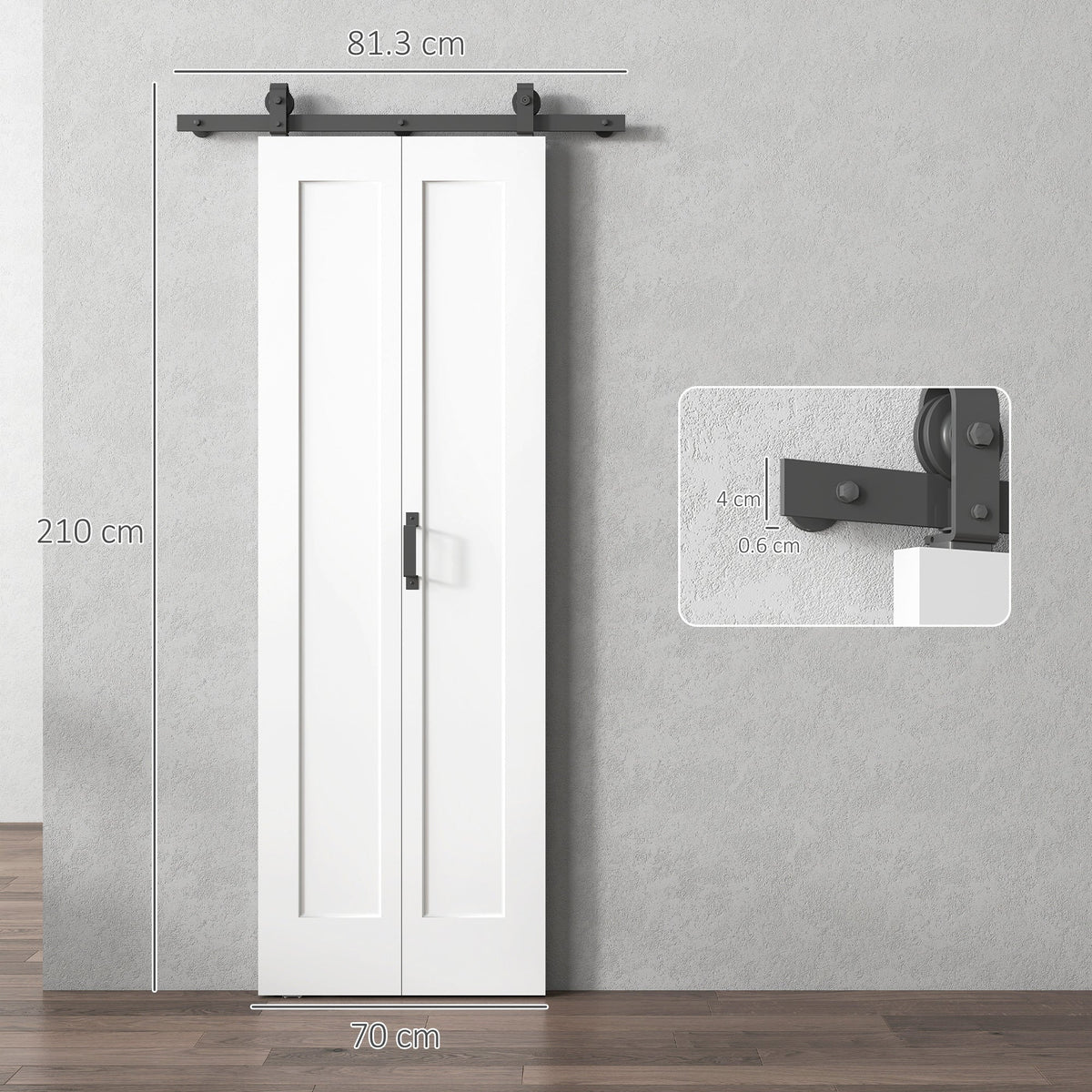 HOMCOM Slide Door, 70cm Modern Sliding Door Set Kit with Steel Rail, White - product image 3