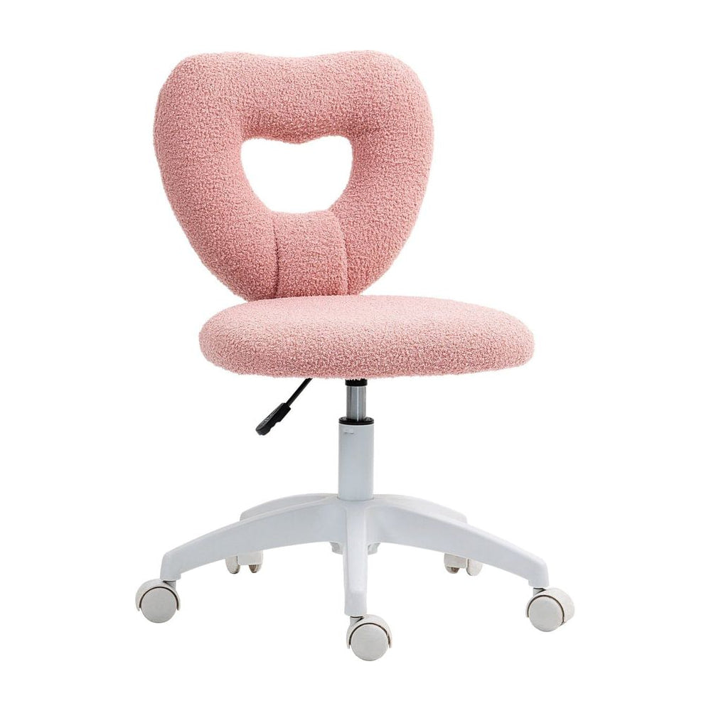 HOMCOM Armless Heart Computer Desk Chair, Teddy Fleece Swivel Office Chair, Makeup Vanity Chair with Height Adjustable