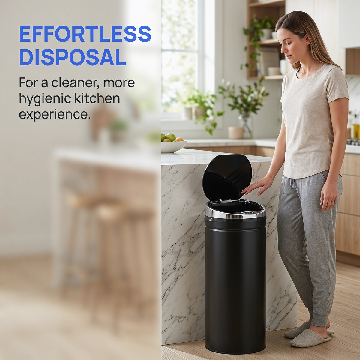 HOMCOM 50L Automatic Motion Sensor Rubbish Bin with Fingerprint Resistant, Stainless Steel, Black