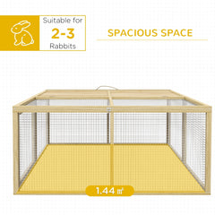 PawHut Wooden Folding Rabbit Hutch, for 2-3 Rabbits - Natural Wood