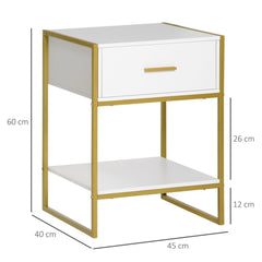 HOMCOM Bedside Table Set of 2, Modern Side Tables with Drawer and Shelf, Nightstands for Bedroom, White