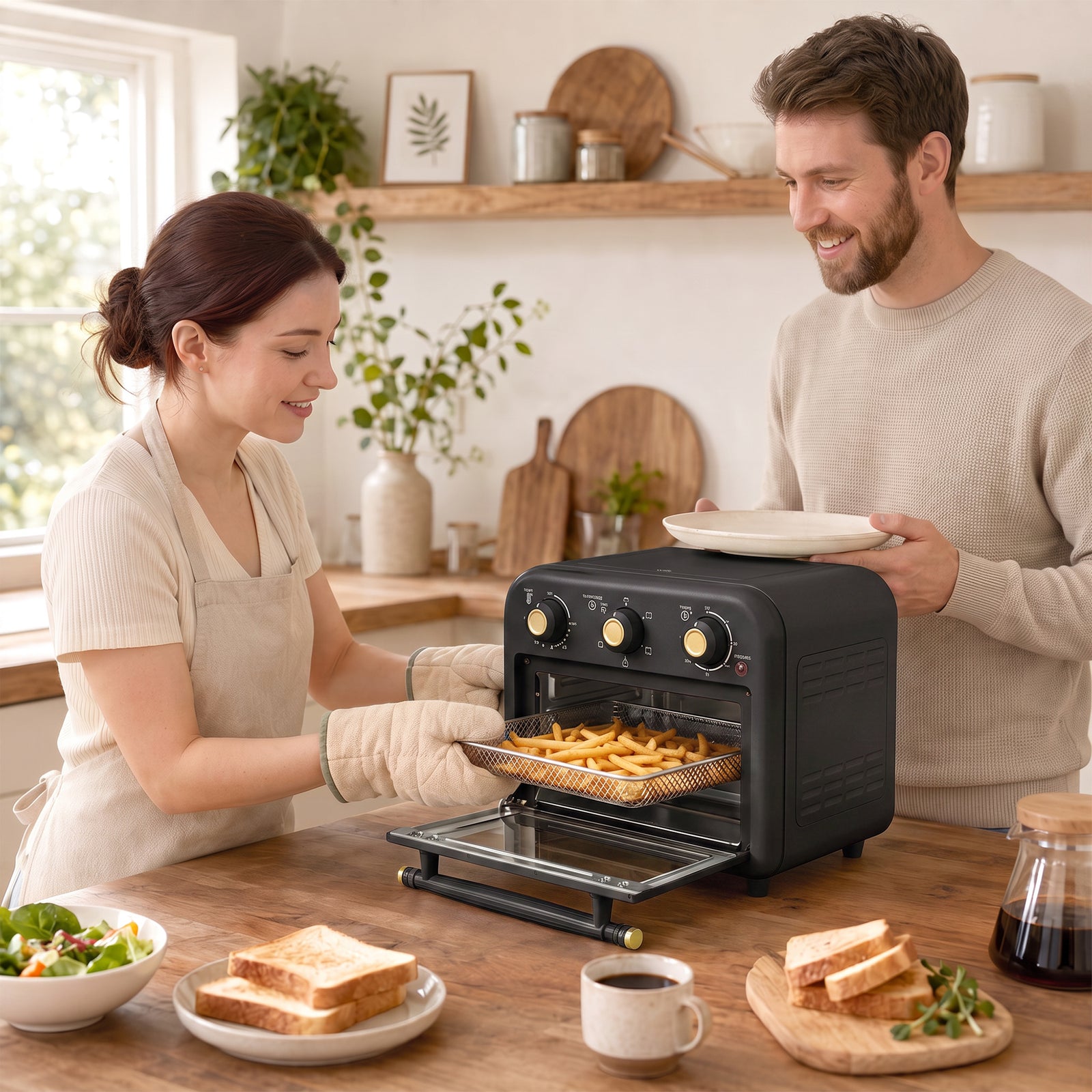 HOMCOM Air Fryer Toaster Oven, Convection Countertop Oven, with Adjustable Temperature and Timer, 12 L, Black
