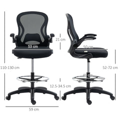The office chair shown from front and side angles with various dimension labels