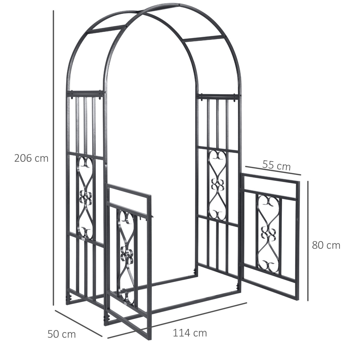 Outsunny Outdoor Garden Arch with Double Gates in Dark Grey