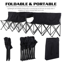 Outsunny 6 Seat Folding Sports Bench Portable Sports Team Bench Spectator Chair with Cooler Bag and Carrying Bag for Outdoor Picnic Camping - Black