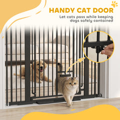 PawHut 135cm Extra Tall Dog Gate with Cat Door, Fits Openings 81-108 cm Pressure Mounted for Doorways, Hallways, No Drilling