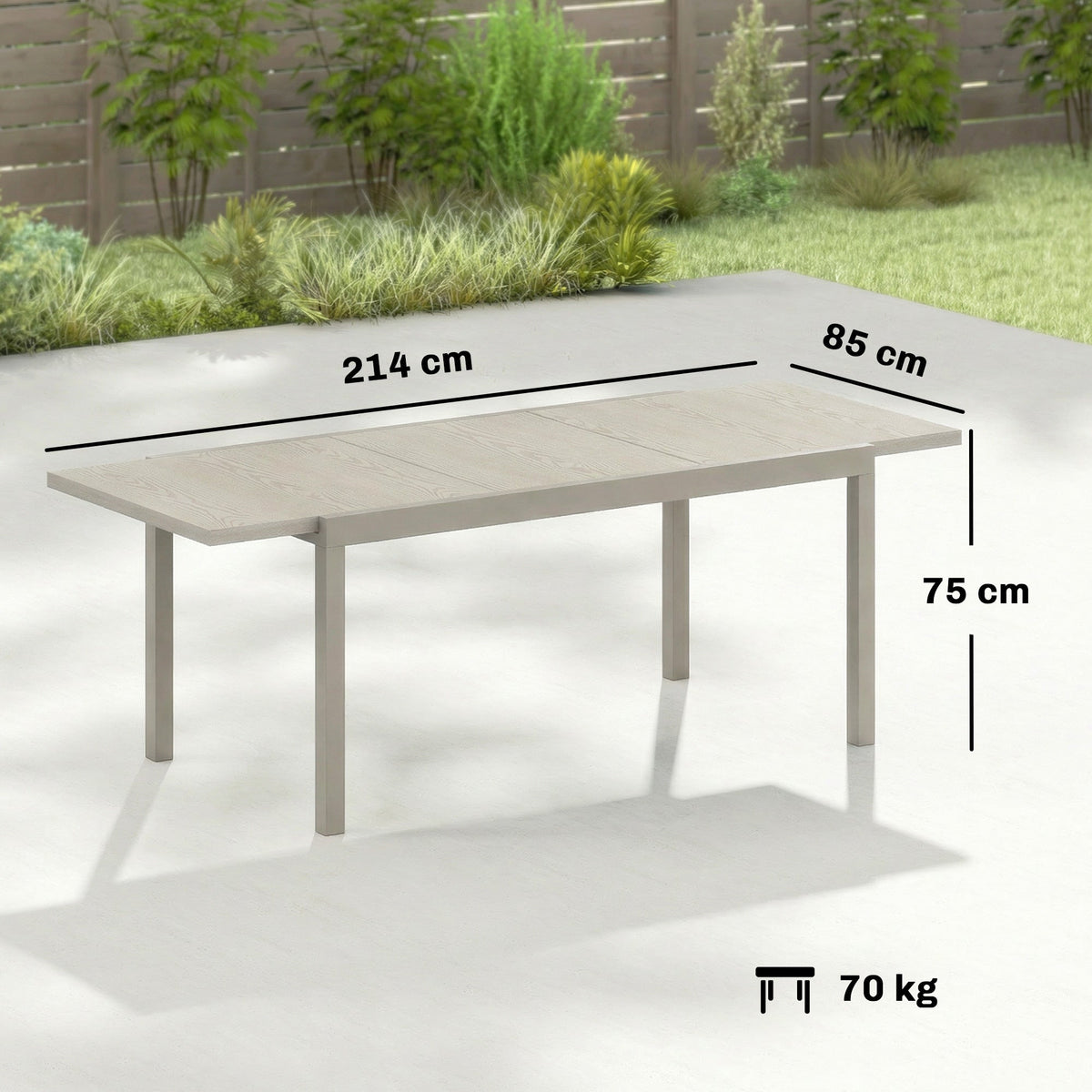 Outsunny Extending Garden Table, Aluminium Outdoor Dining Table for 8-10 with Wood-Like Grained Surface, Light Grey Wood Effect