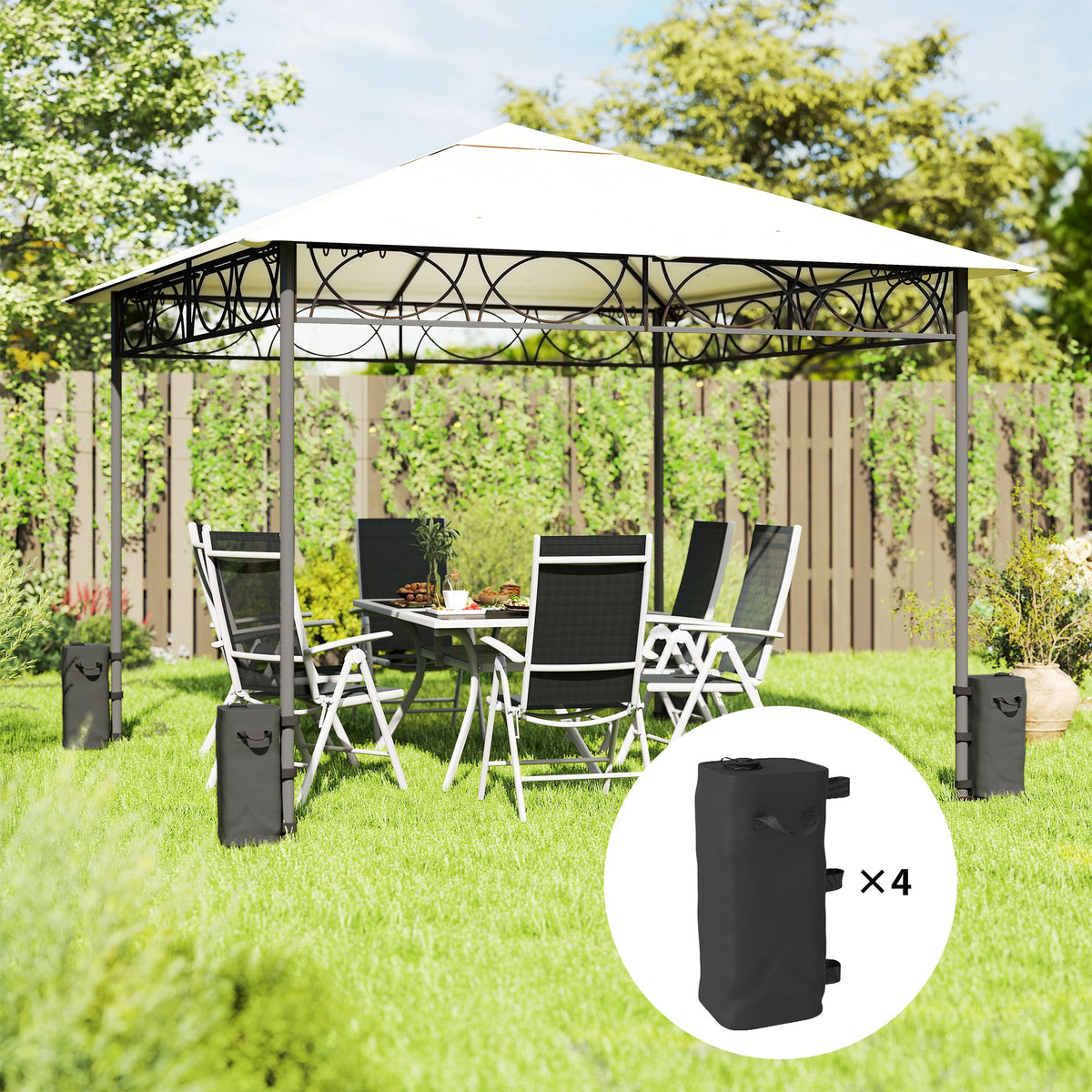 Outsunny Set of 4 Heavy Duty Gazebo Weights Bags, 500D Sand Weights with Carry Handles for Garden Marquee, Parasol, Black