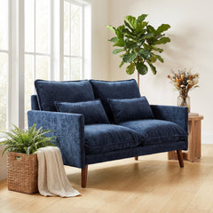 HOMCOM 2 Seater Sofa, Loveseat Sofa with Spring Cushions, Wide and Deep Seat, Wood Legs, Blue