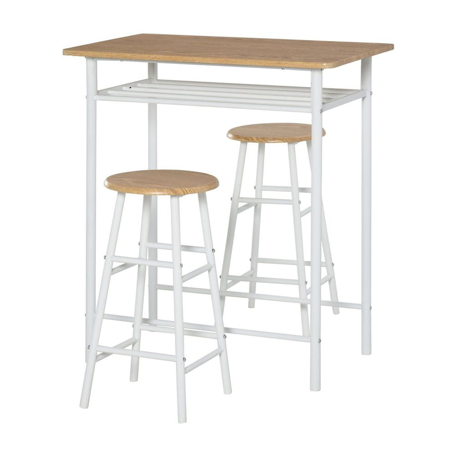HOMCOM Bar Table Set, Bar Table and Stools Set, Footrest and Storage Shelf, for Kitchen, Dining Room, Pub, Cafe, White and