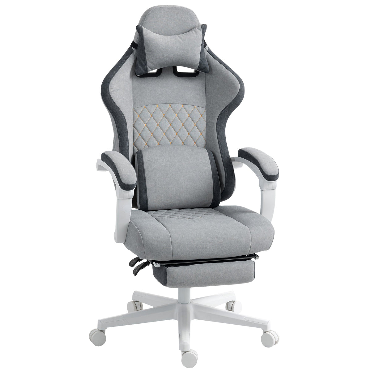 HOMCOM Ergonomic High Back Gaming Chair for Adults, Printed Velvet Computer Recliner Chair with Footrest, Lumbar Support, Adjustable Height and 360 degrees Swivel Seat for Office or Gaming, Grey