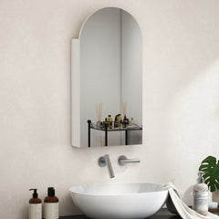 HOMCOM Arched Bathroom Mirror Cabinet with Adjustable Glass Shelves - White - product image 2