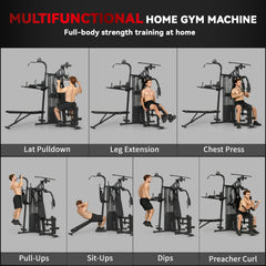 SPORTNOW All-in-One Home Gym Machine, Multifunctional Power Cage with 69 kg Weight Stack and Pulley System, Black