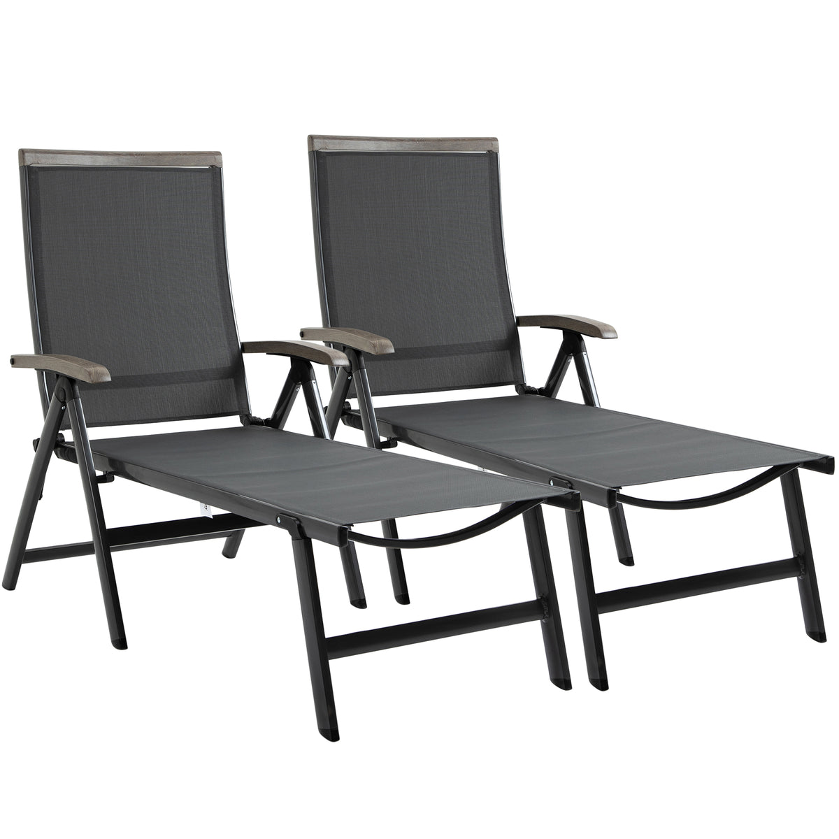 Outsunny Set of 2 Outdoor Folding Sun Loungers, 5-Position Adjustable Chaise Lounge Chairs with Aluminium Frame for Patio, Garden, Grey