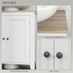kleankin Under Sink Cabinet, Bathroom Sink Cabinet with 2 Doors, Pedestal Under Sink Design, Freestanding Bathroom Cupboard with Adjustable Shelf, White