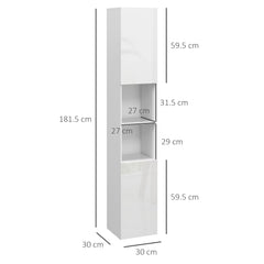 kleankin Multi-Storage Slim Bathroom Cabinet - High Gloss White