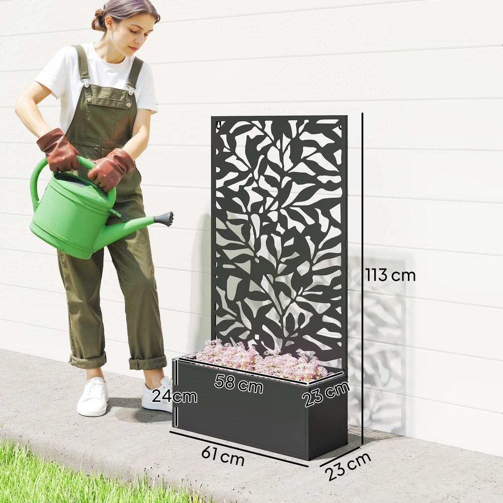 Outsunny Metal Garden Bed with Trellis, Wall Mounted or Freestanding Raised Planter with Privacy Panel, Black - product image
