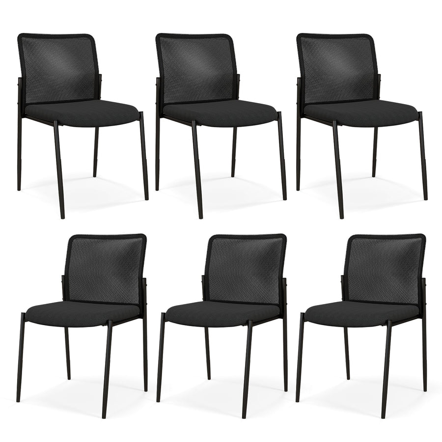 Waiting Room Chair Set of 6 with Ergonomic Mesh Backrest and Padded Seat-Black