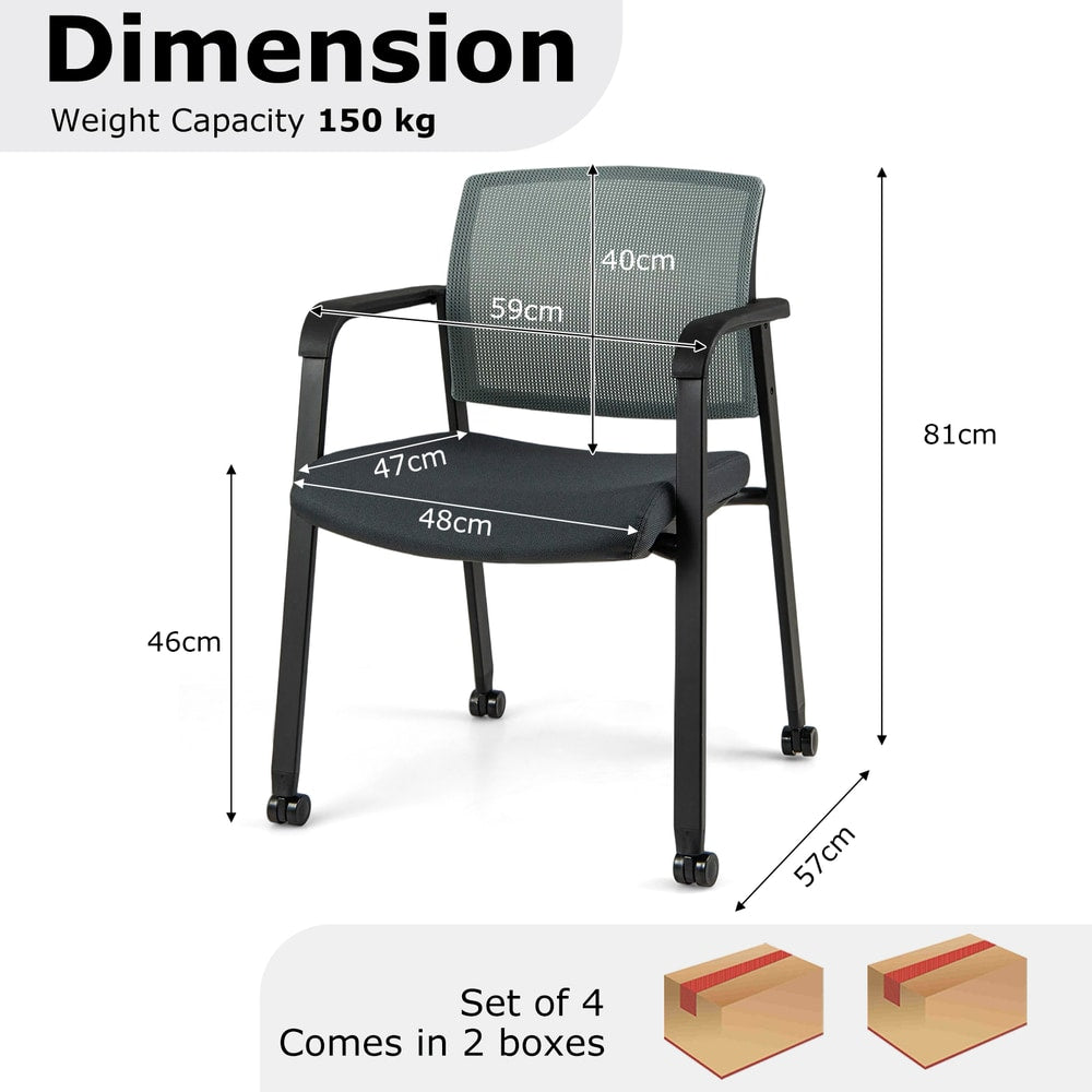 A diagram showing the dimensions of one grey office chair with wheels