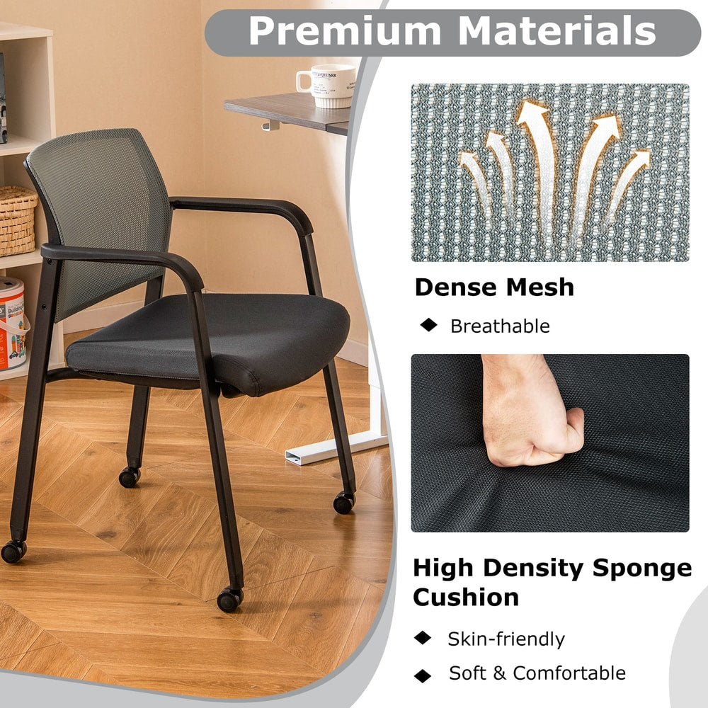 A grey office chair showing its dense mesh back and high-density sponge cushion