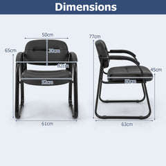 Dimensions of a black waiting room chair with sled base