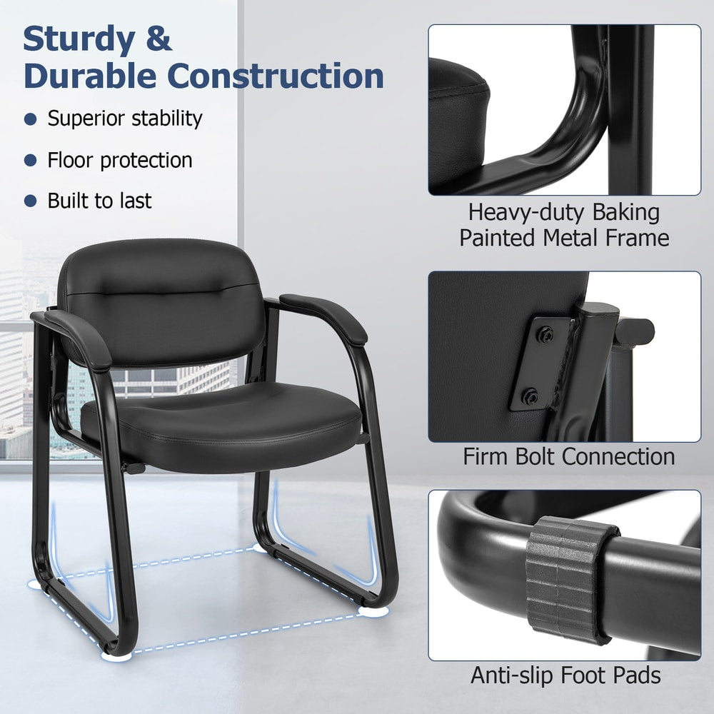 Close up of a black waiting room chair showing construction details