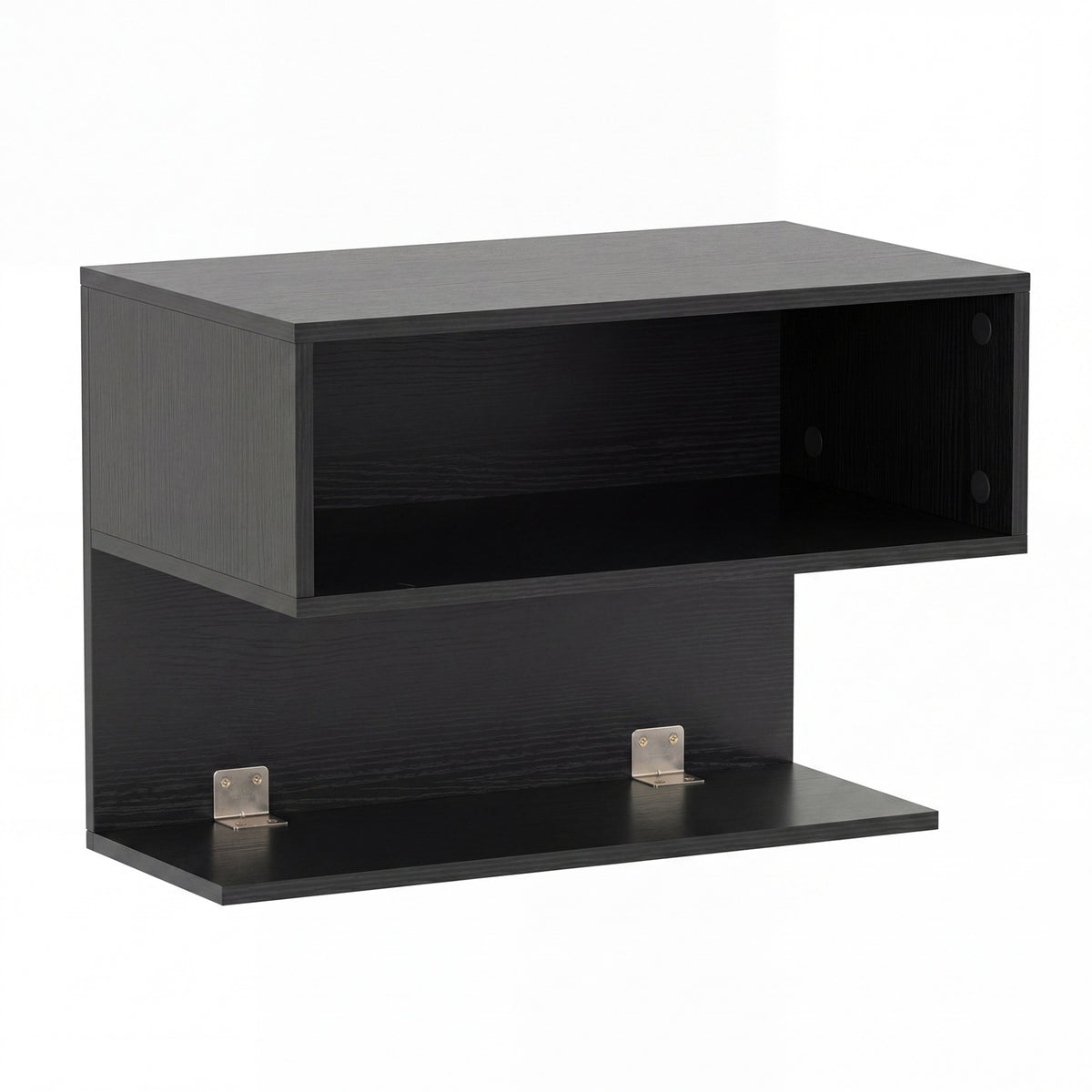 Wall Mounted Bedside Table with Storage Shelves-Black