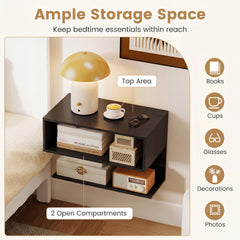 Wall Mounted Bedside Table with Storage Shelves-Black