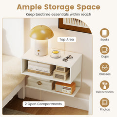 Wall Mounted Bedside Table with Storage Shelves-White