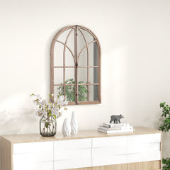 Wall Mounted Arched Window Pane Mirror-Natural