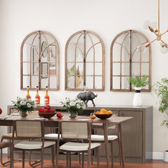 Wall Mounted Arched Window Pane Mirror-Natural