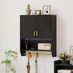 Wall Mounted Bathroom Cabinet Over the Toilet Storage Cabinet with 3-Color Lights-Black