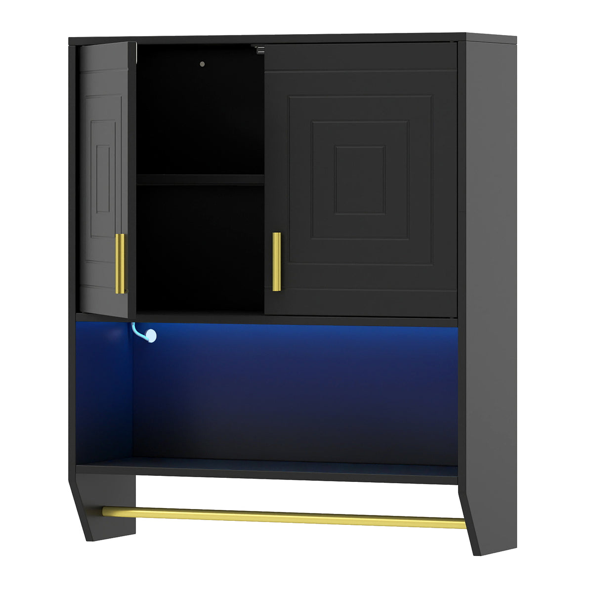 Wall Mounted Bathroom Cabinet Over the Toilet Storage Cabinet with 3-Color Lights-Black