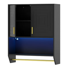 Wall Mounted Bathroom Cabinet Over the Toilet Storage Cabinet with 3-Color Lights-Black