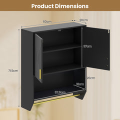 Wall Mounted Bathroom Cabinet Over the Toilet Storage Cabinet with 3-Color Lights-Black