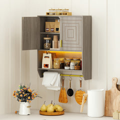 Wall Mounted Bathroom Cabinet Over the Toilet Storage Cabinet with 3-Color Lights-Grey
