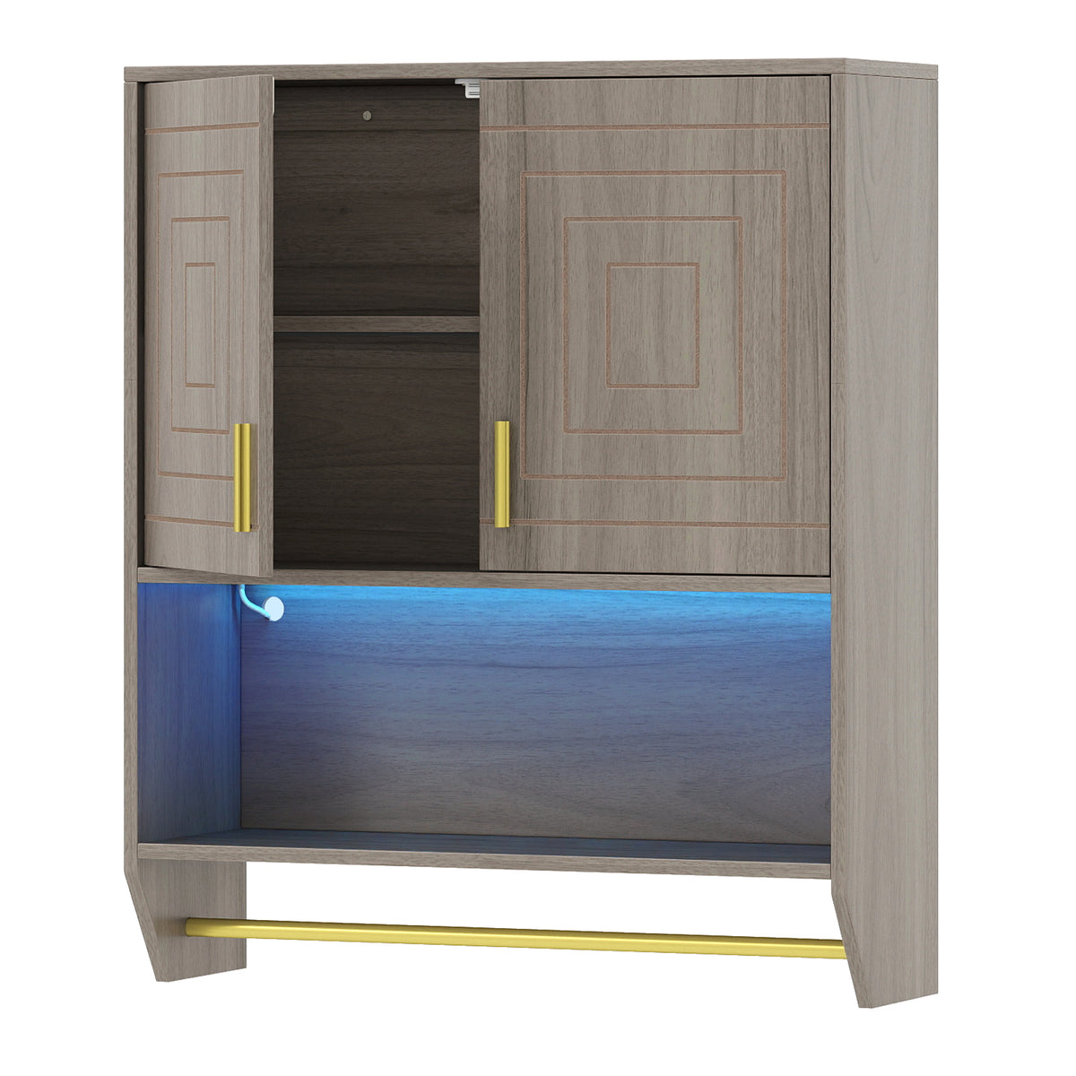 Wall Mounted Bathroom Cabinet Over the Toilet Storage Cabinet with 3-Color Lights-Grey