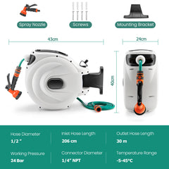 Wall Mounted Hose Reel Retractable Auto Rewind Watering-30+2M