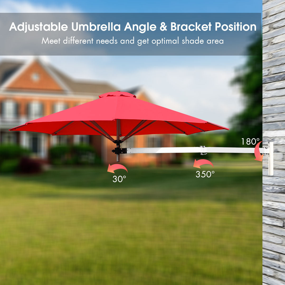 Outdoor Tilting Sunshade Umbrella with Large Shading Area-Burgundy