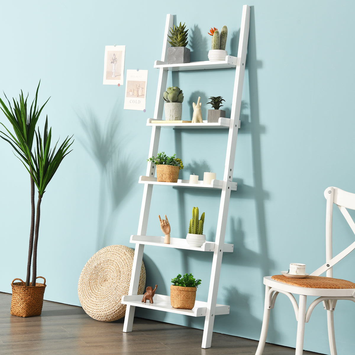 5-Tier Wall Shelf Display Bookcase-White