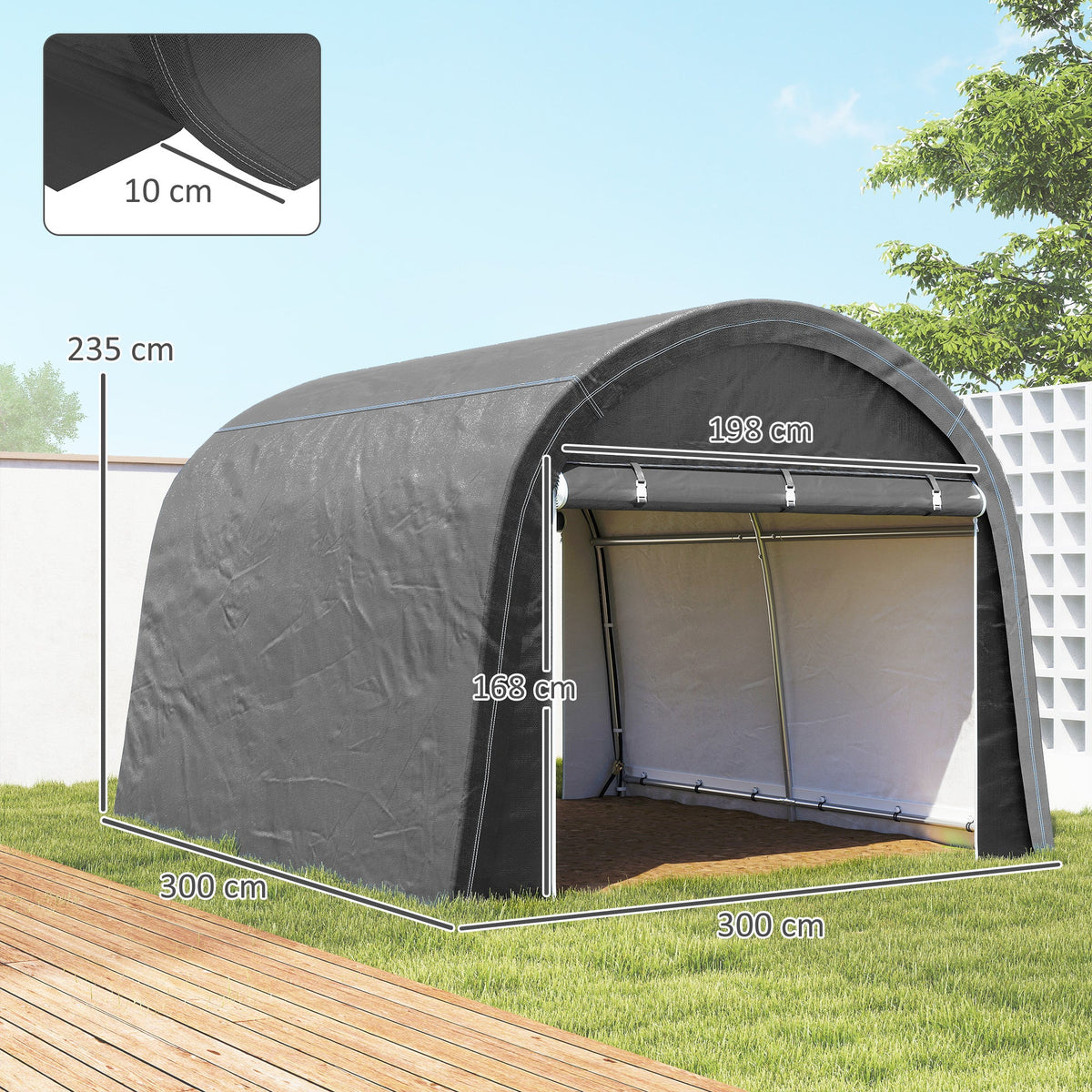 Outsunny 3 x 3(m) Garden Storage Tent, Heavy Duty Outdoor Shed, Waterproof Portable Shed Storage Shelter with Galvanised Steel Frame for Bike, Motorcycle, Garden Tools, Grey