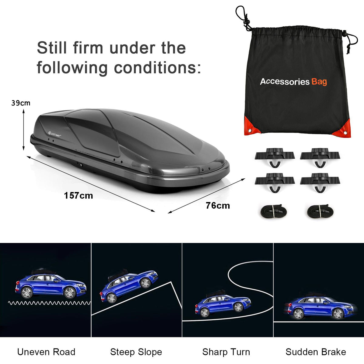 400L Car Rooftop Cargo Box in Grey, image 5