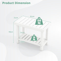 The shower stool with technical lines showing the height and width dimensions of the furniture