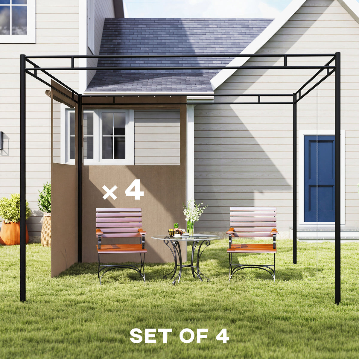 Outsunny 4 Pack Replacement Gazebo Curtains Privacy Panel for Most 3 x 3 m Gazebo, Outdoor Shelter Sidewalls, Khaki