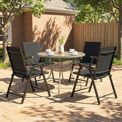 Outsunny Folding Garden Chairs Set of 4, Foldable Garden Dining Chairs with High Back, Armrests, Texteline Seat, Black