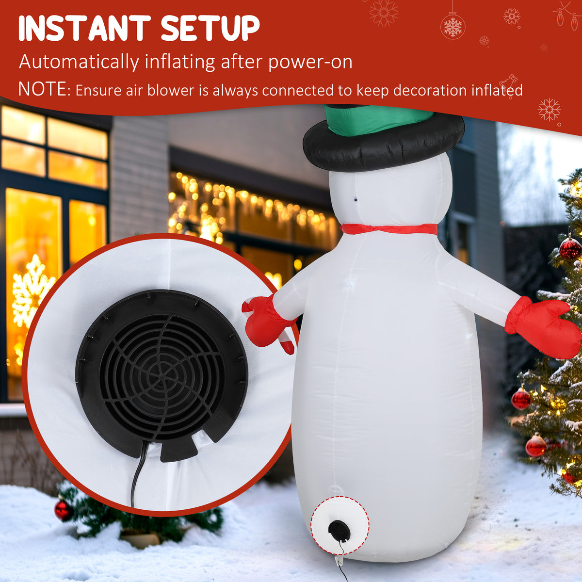 Outsunny 8FT Christmas Inflatable Outdoor Decoration with Dynamic Disco & LED Lights, Self-Inflating Christmas Blow Up Snowman for Garden, Indoor Outdoor Home Decor