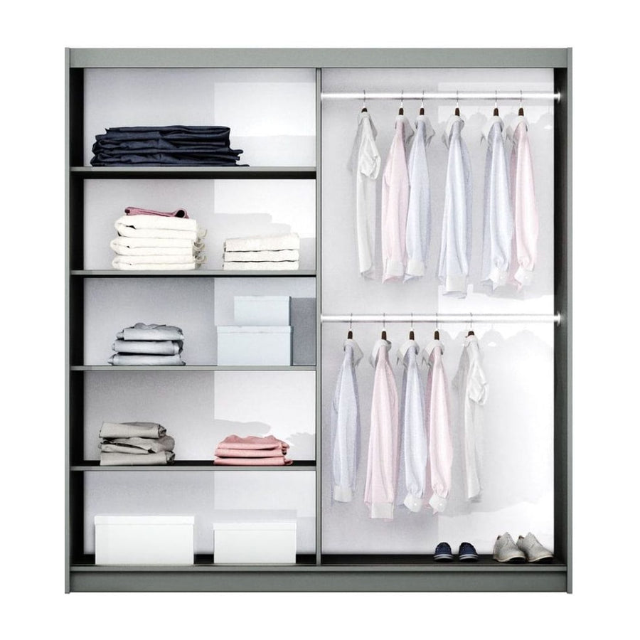 White Mirrored Sliding Door Wardrobe 200cm – FINLEY - product image 2