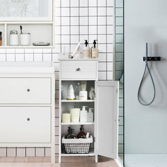 1-Door Freestanding Bathroom Storage Cabinet with Drawer and Adjustable Shelves-White